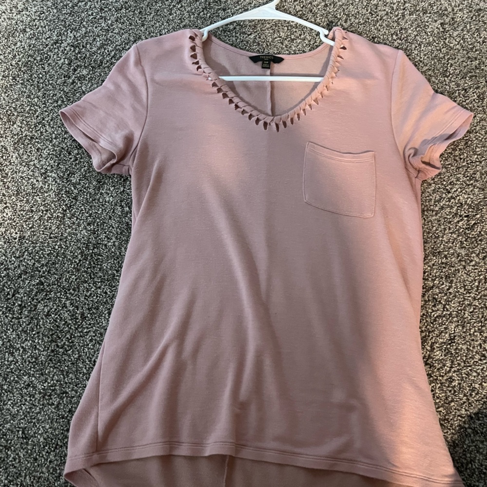 Pink Blouse from New York & Company. V-neck with slits on the neck line.